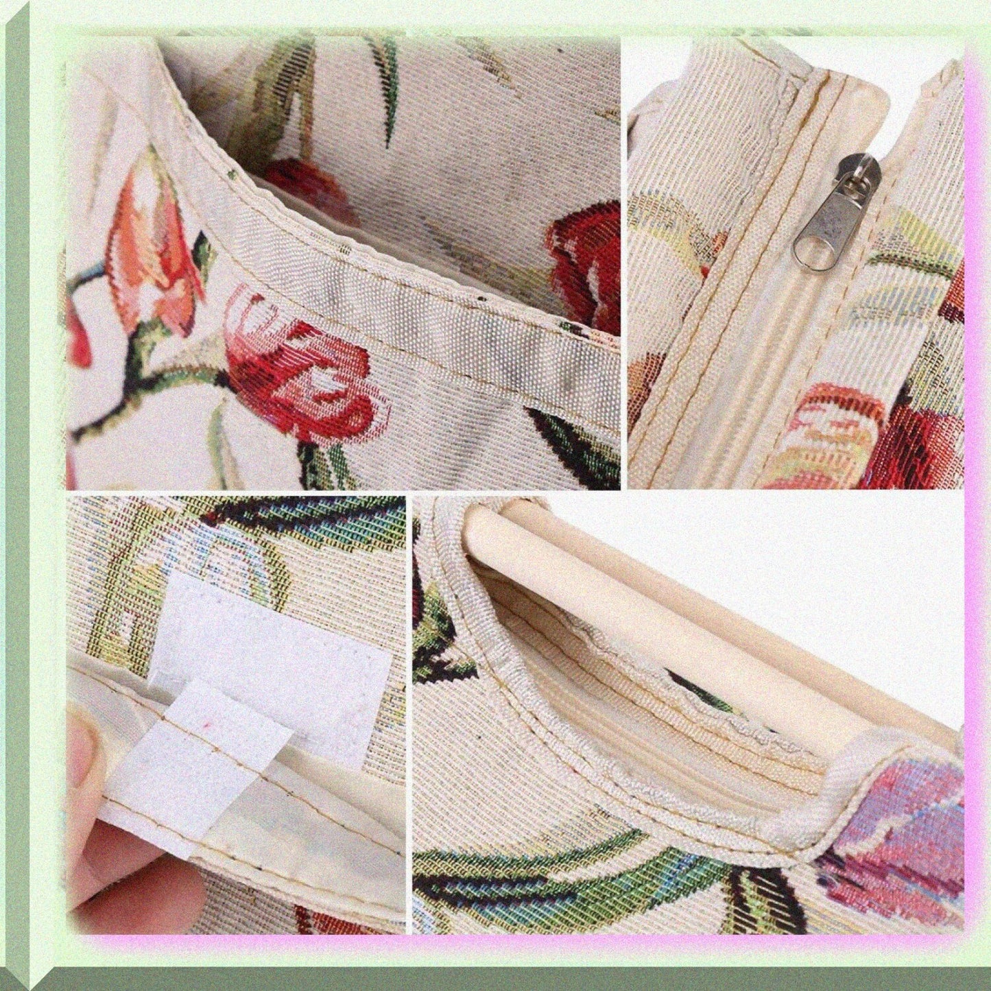 Red Flower Knitting Bag 16.5x11.8x4.3in with Wood Handles