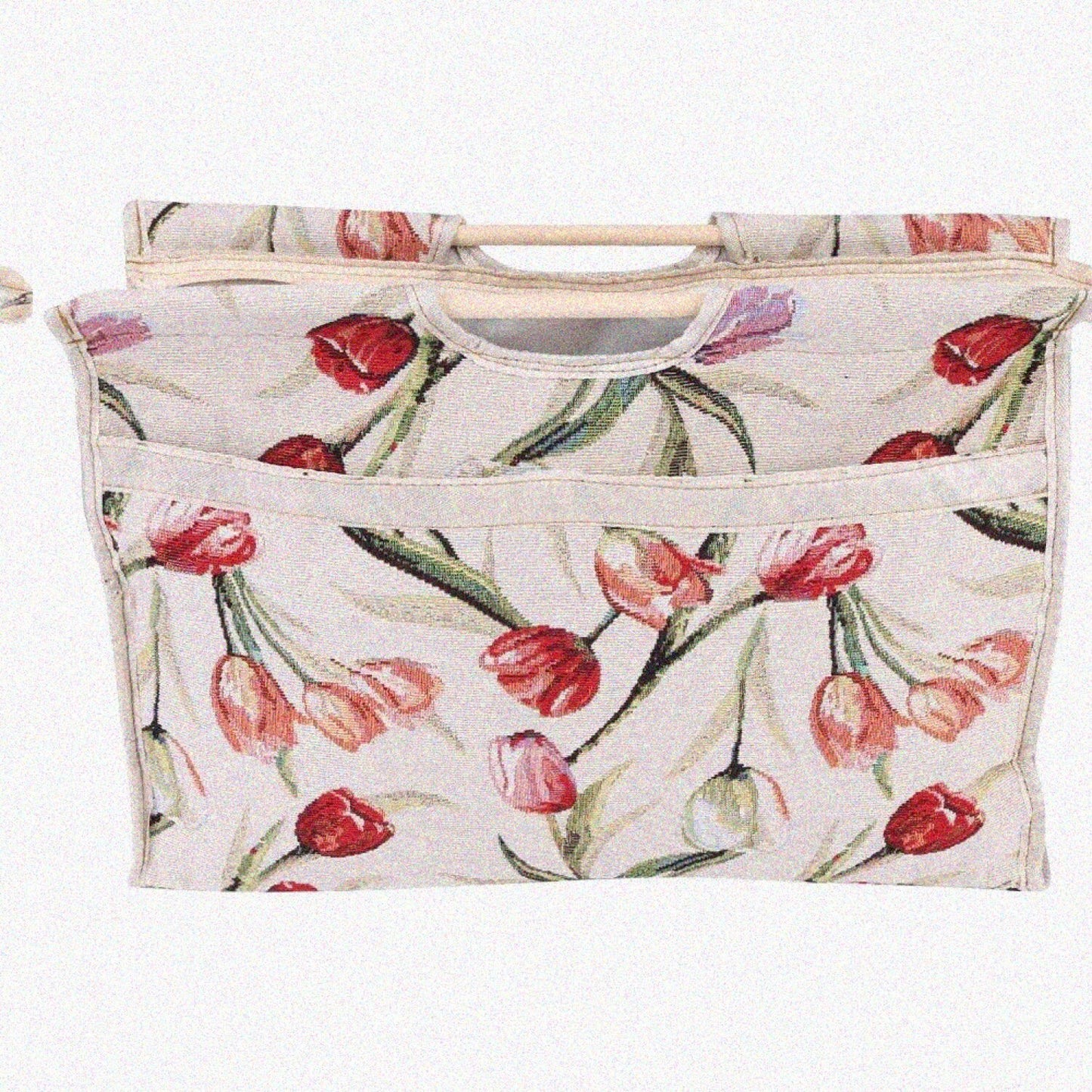Red Flower Knitting Bag 16.5x11.8x4.3in with Wood Handles