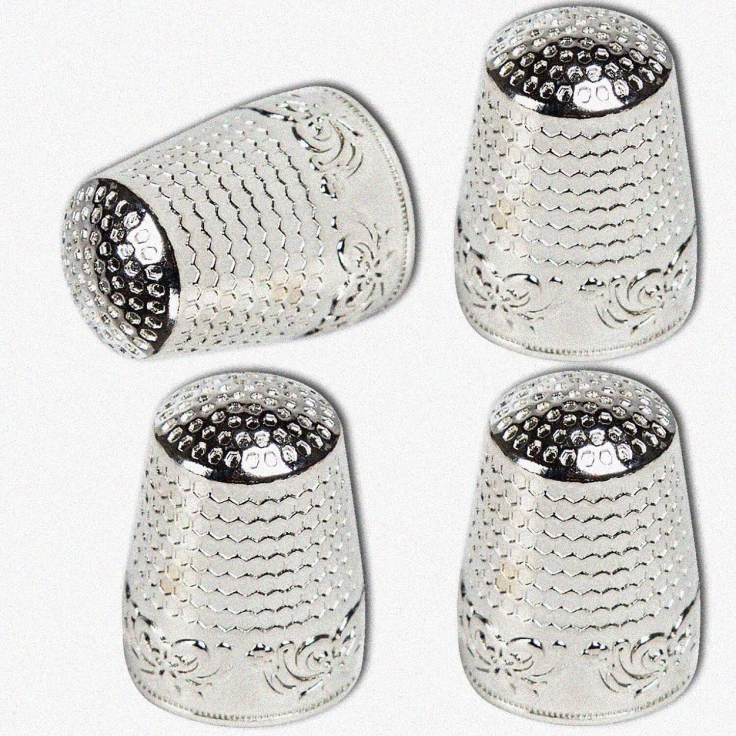 4Pcs Metal Sewing Thimbles for Hand Sewing, Silver