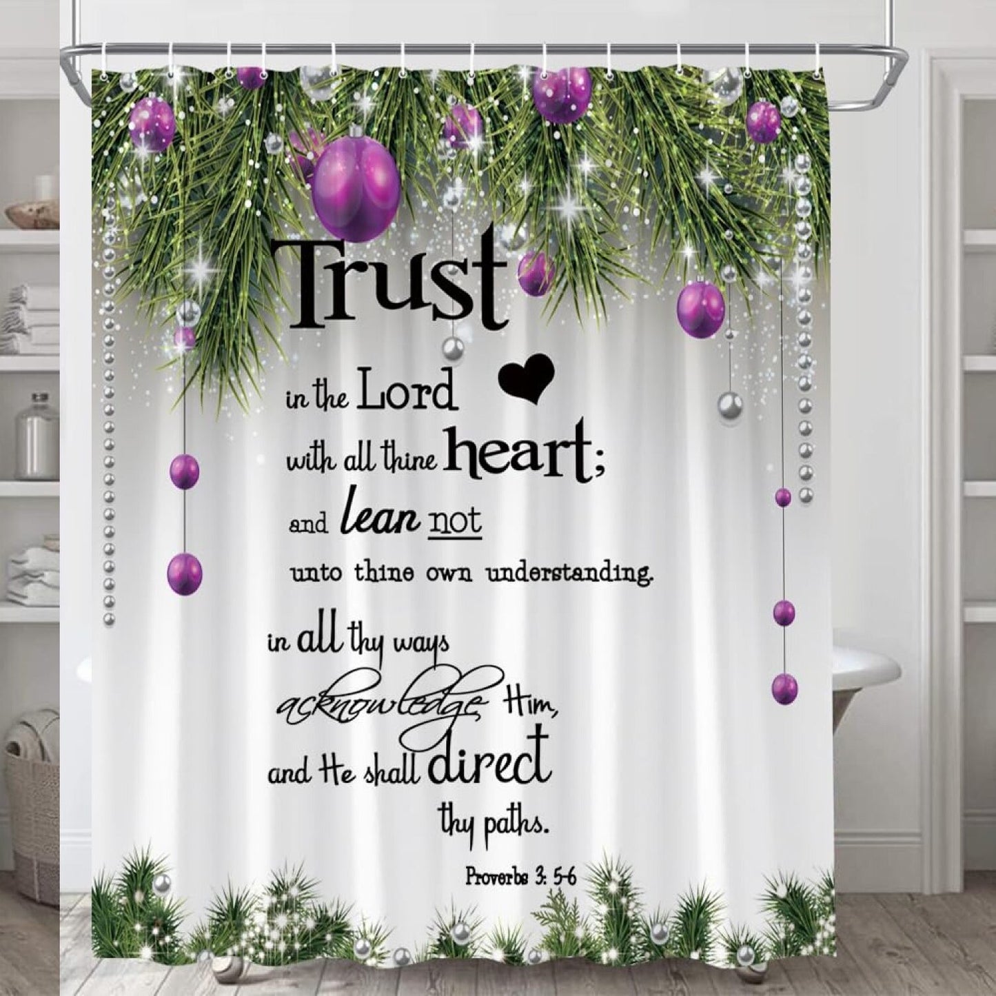 Purple Xmas Balls Shower Curtain 70x70 inches