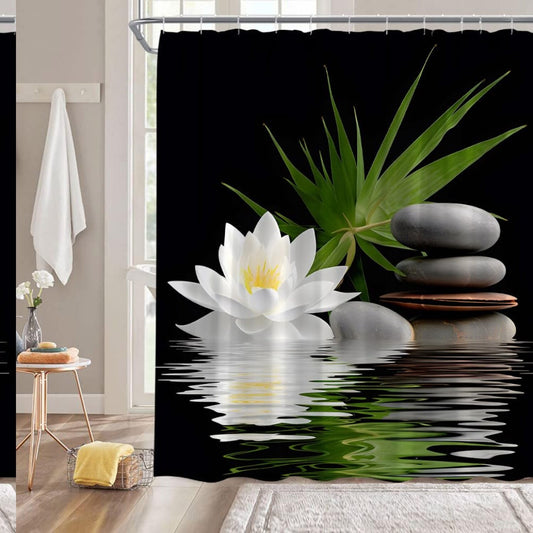 Spa Lotus Shower Curtain 70x70 Inches White and Green