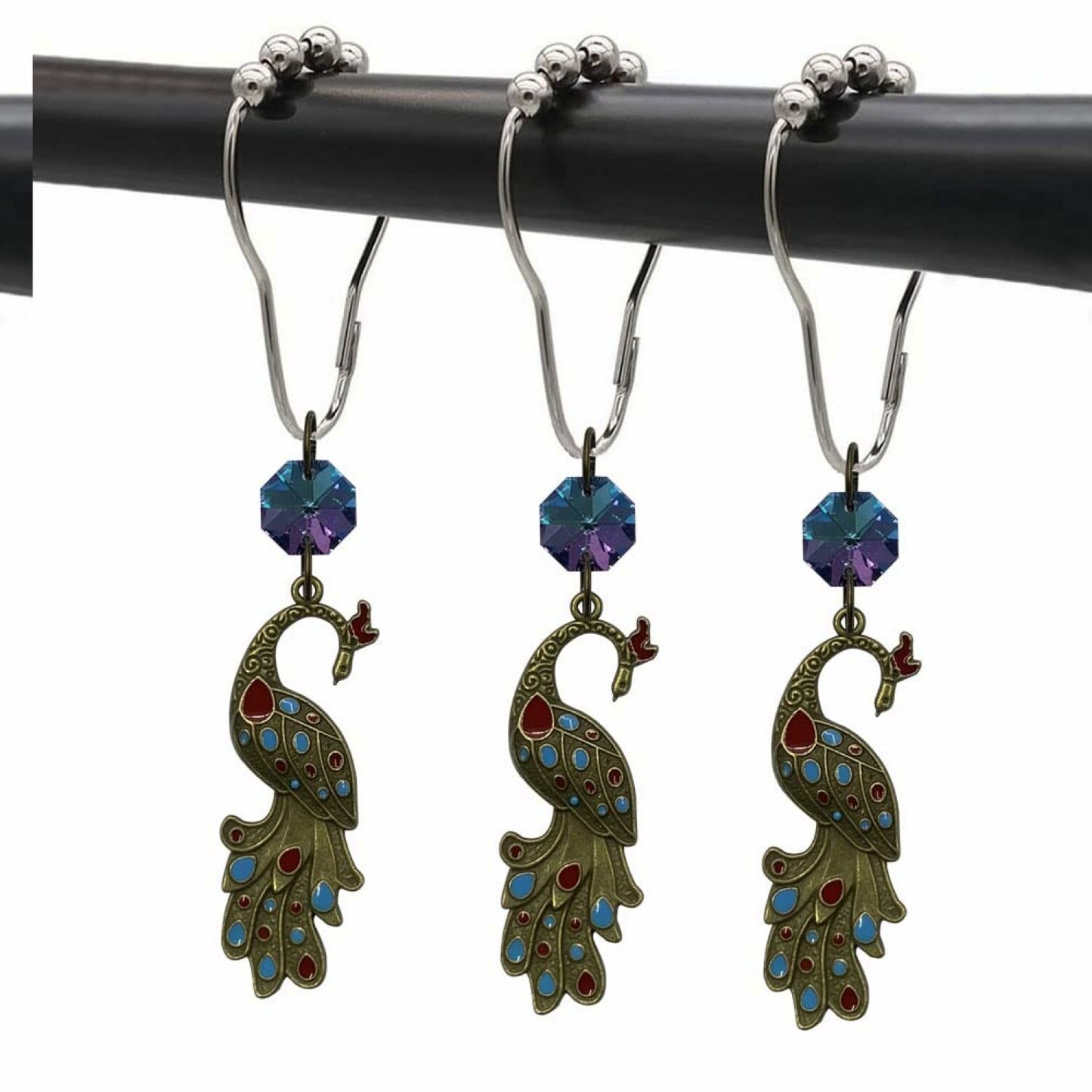 Peacock Shower Curtain Hooks Set of 12