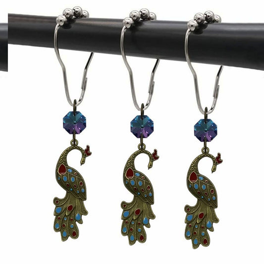 Peacock Shower Curtain Hooks Set of 12