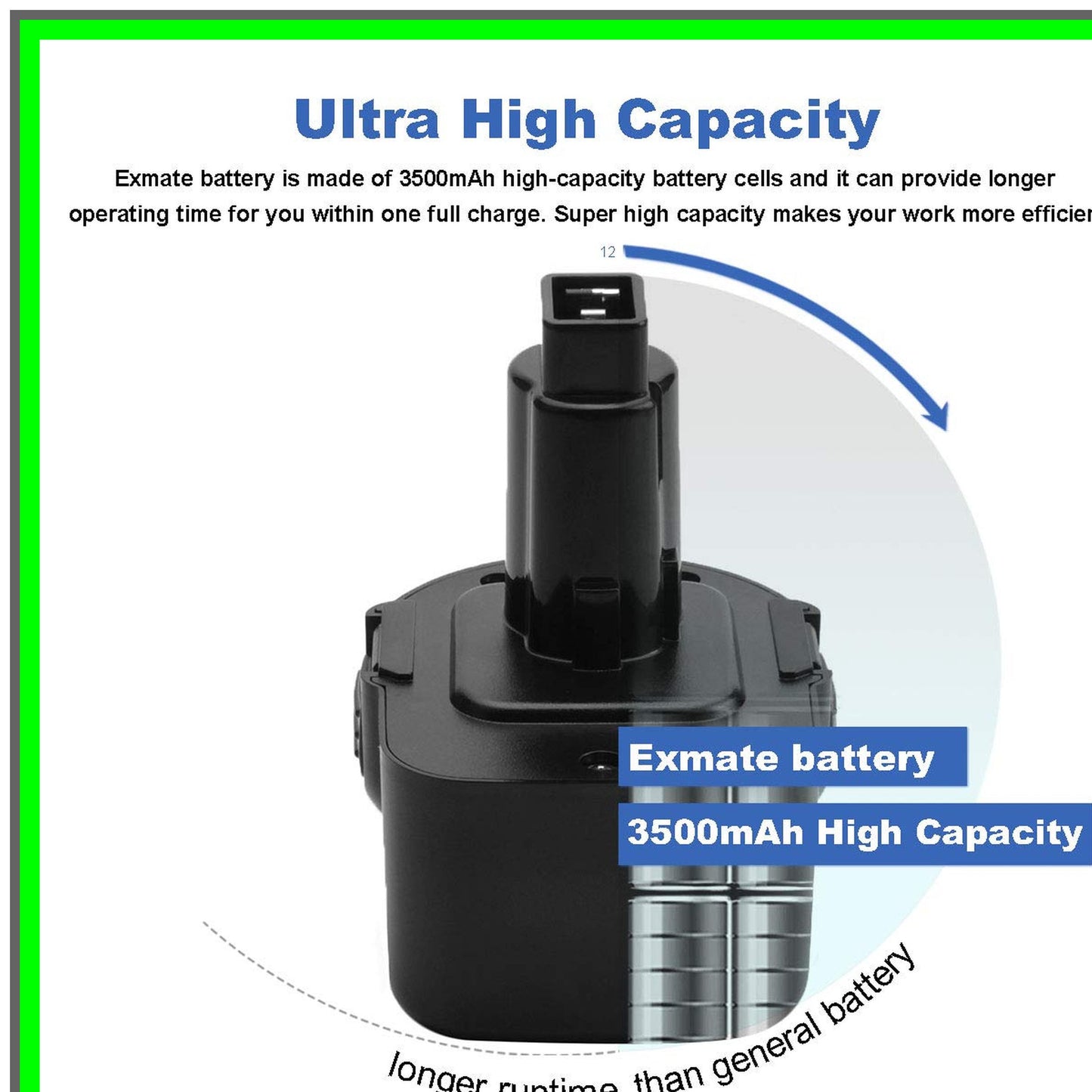 High-Capacity 3.5Ah 9.6V Ni-MH Battery for DE9061 DE9062 Power Tools