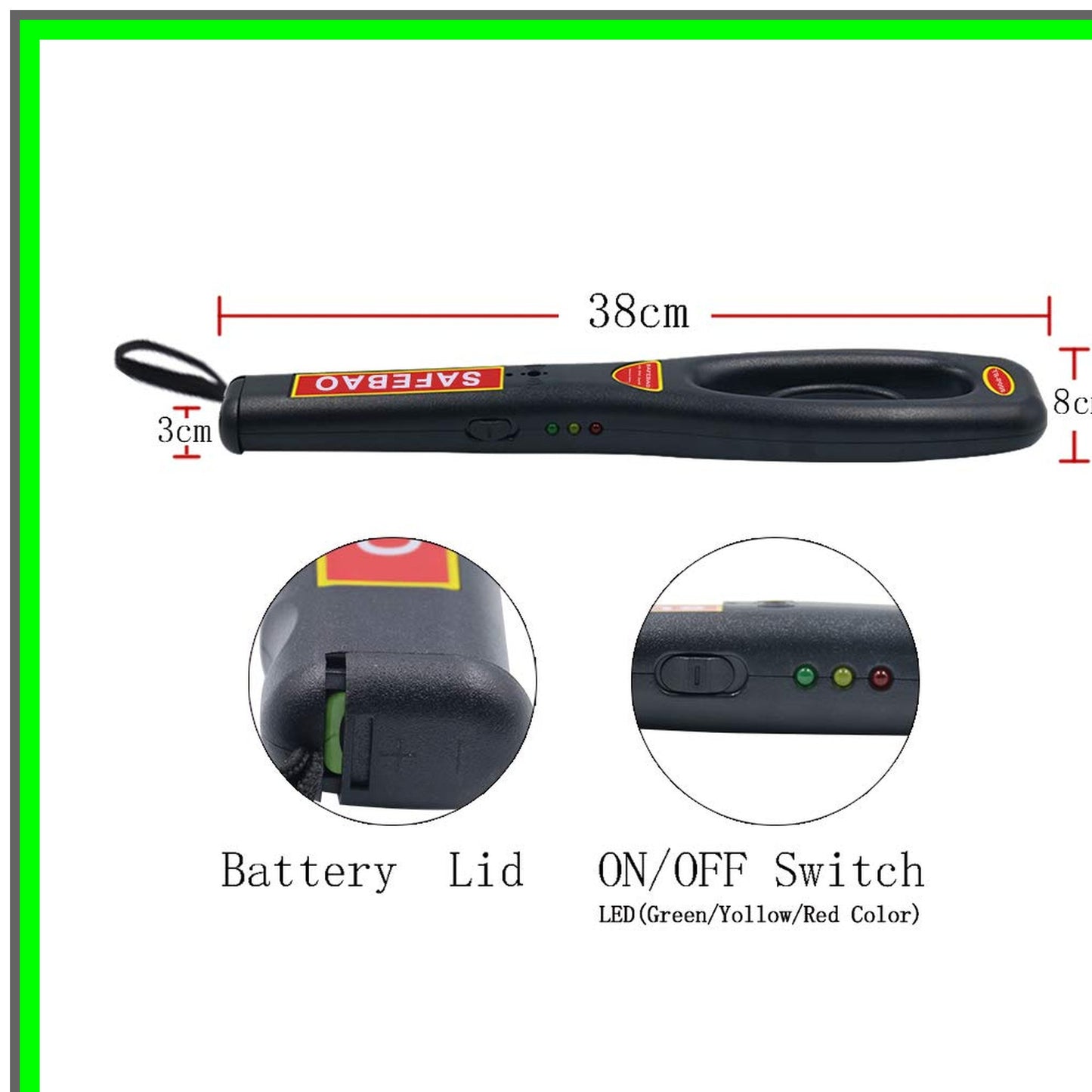 Handheld Metal Detector Wand with Adjustable Sensitivity and Alerts