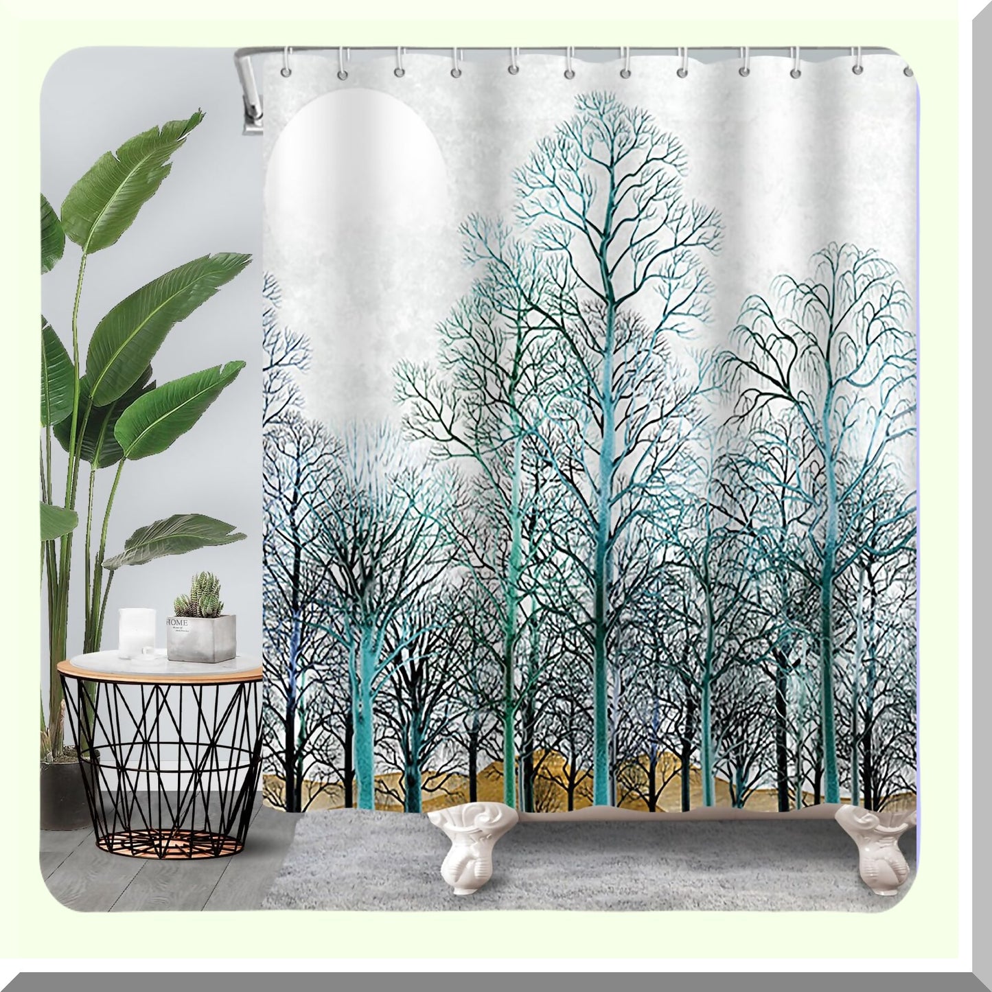 Tree Shower Curtain 72x72 Inches Green with Hooks