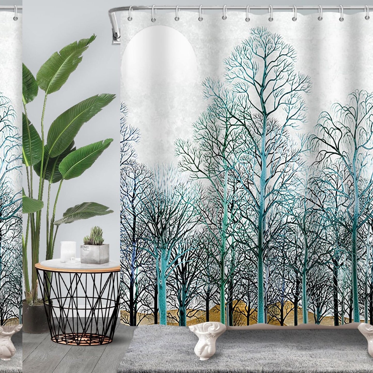 Tree Shower Curtain 72x72 Inches Green with Hooks