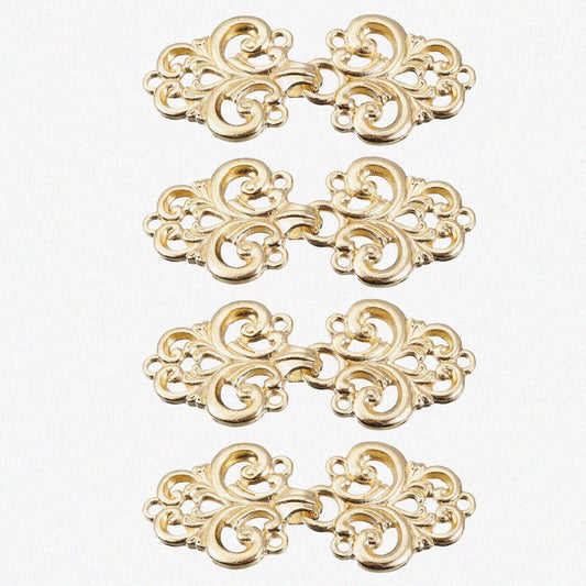 4 Pairs Vintage Flower Cloak Clasps Gold