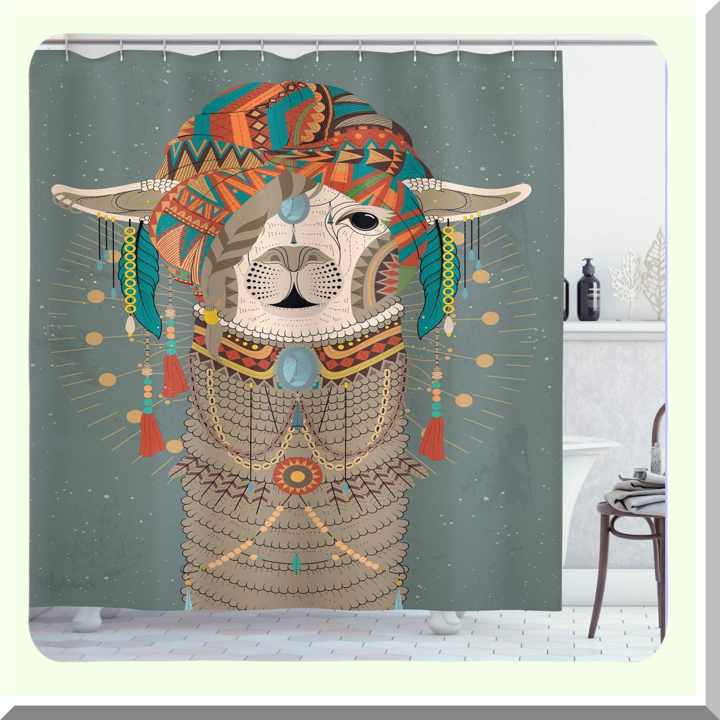 Llama Shower Curtain 69x70 inches with Hooks