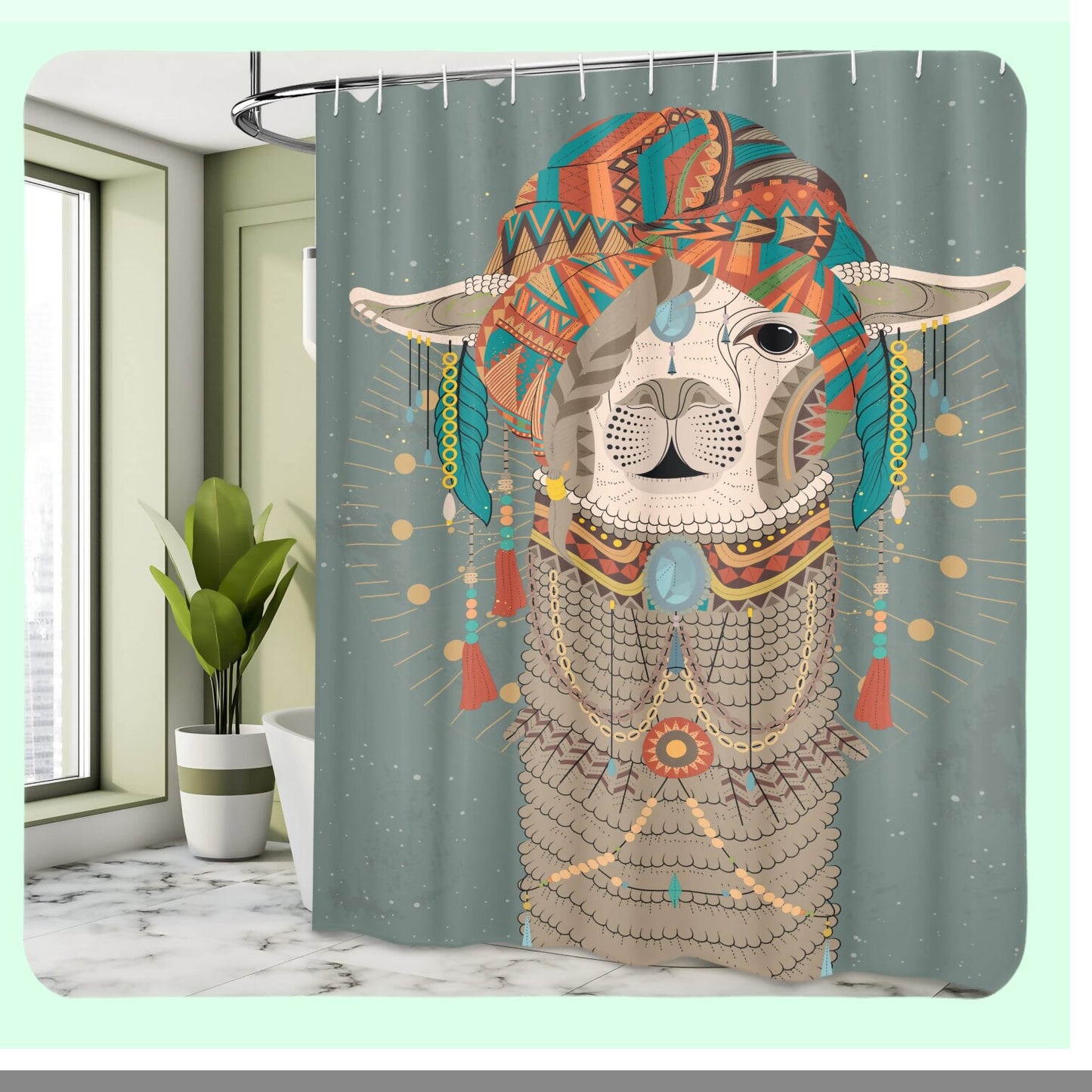 Llama Shower Curtain 69x70 inches with Hooks