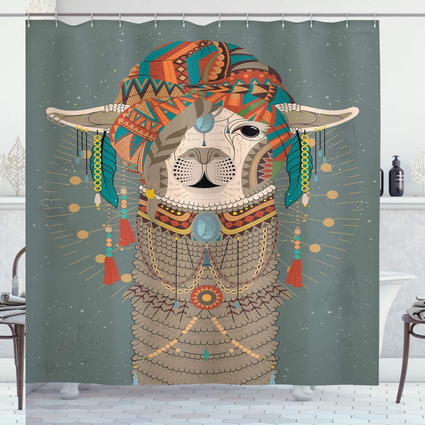 Llama Shower Curtain 69x70 inches with Hooks