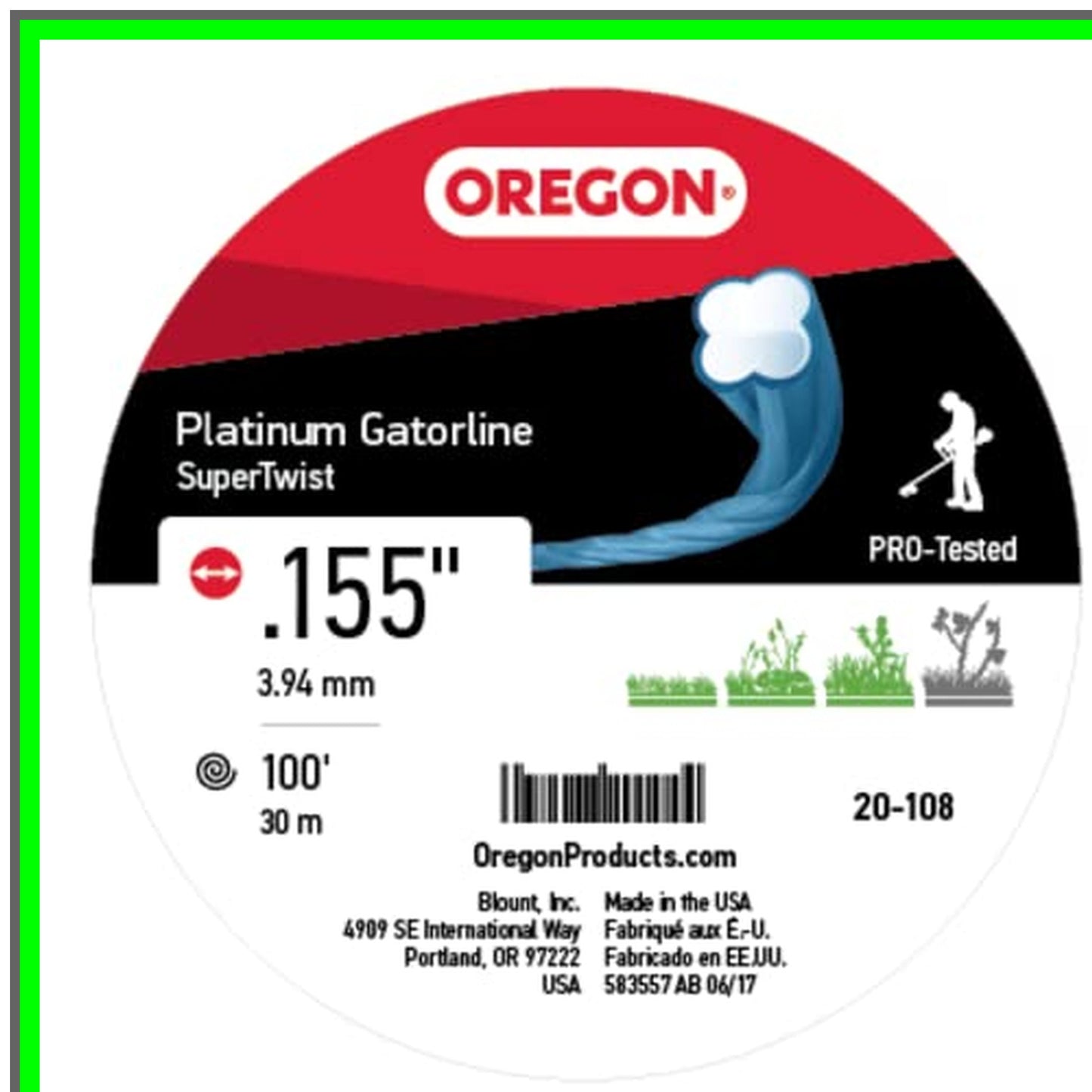 Platinum Gatorline Supertwist Trimmer Line 155-Inch 100-Foot Grey Black