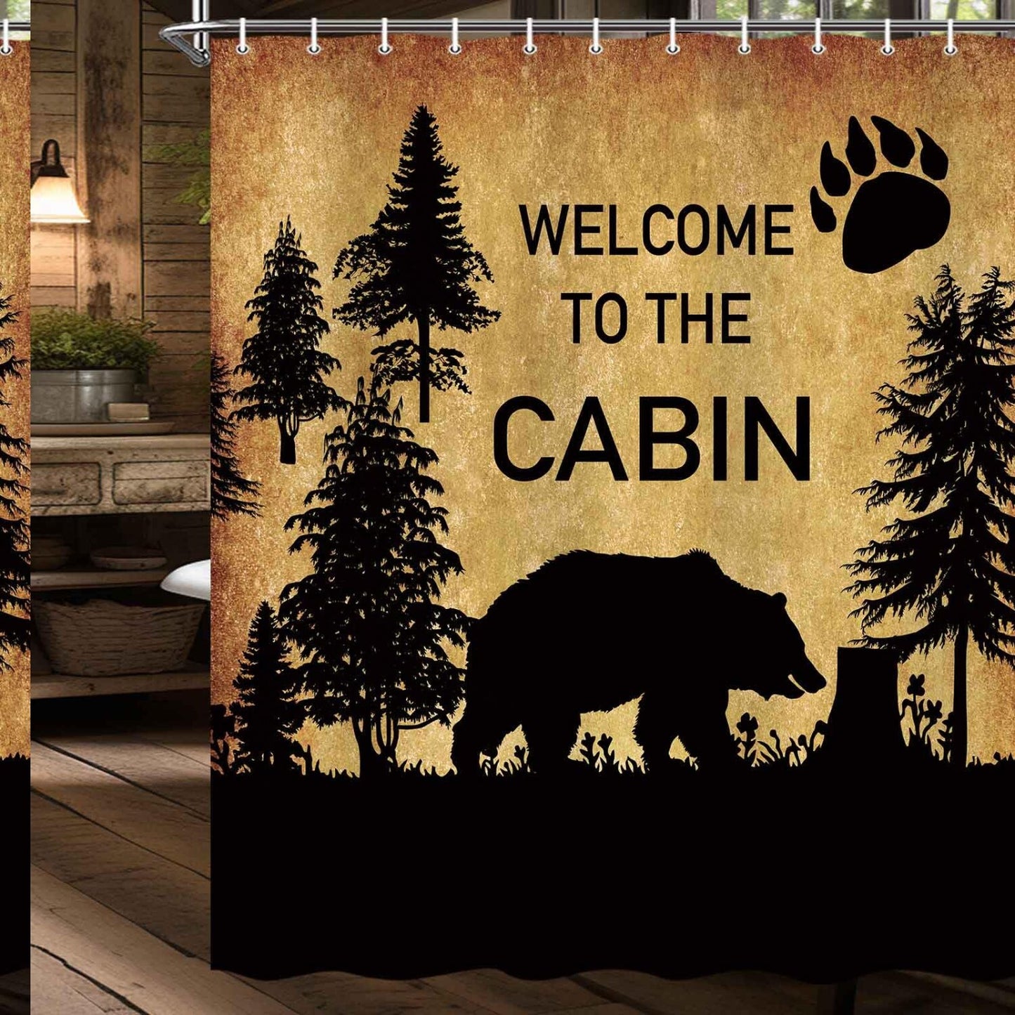 Country Style Bear Shower Curtain 71x71 Inches