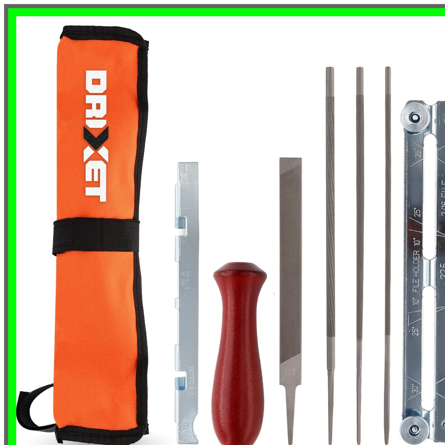 Chainsaw Sharpener Tool Kit with Round Files, Flat File, and Guide