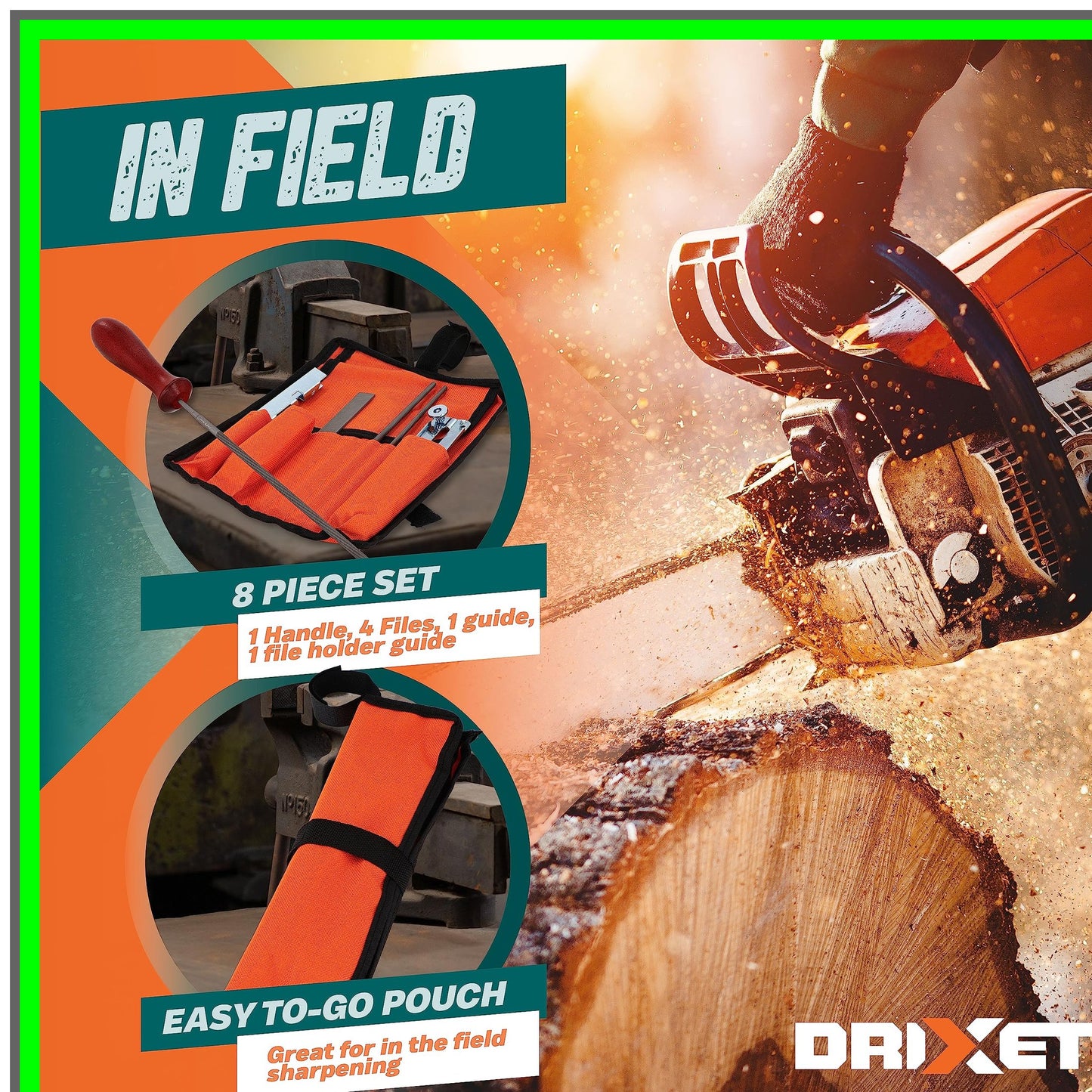 Chainsaw Sharpener Tool Kit with Round Files, Flat File, and Guide