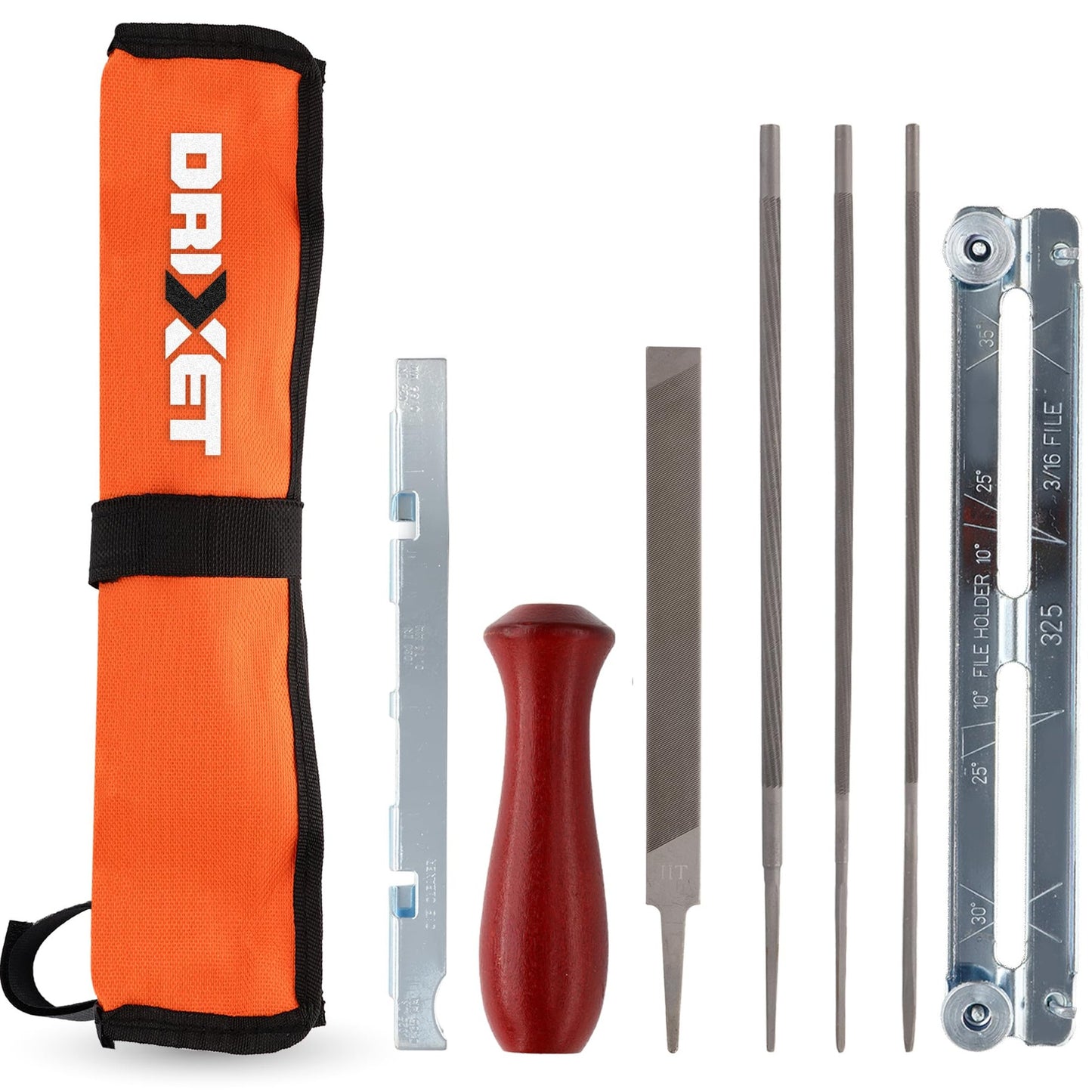 Chainsaw Sharpener Tool Kit with Round Files, Flat File, and Guide