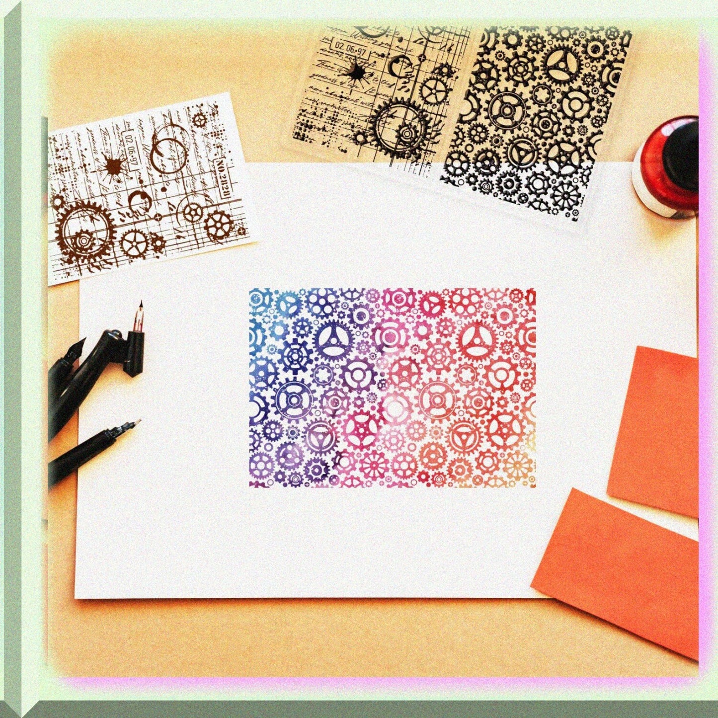 Mechanical Gears Clear Stamp Set 4.7x7.9 Inches