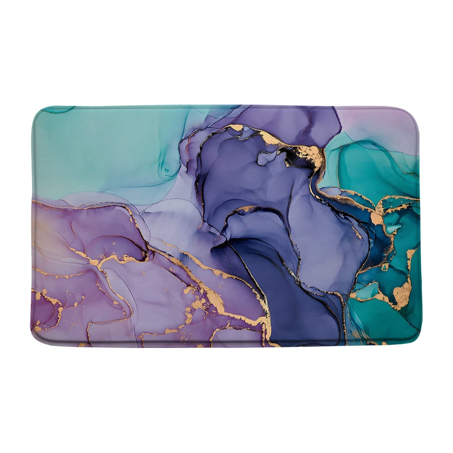 Purple Pink Turquoise Marble Bath Mat with Gold Stripes
