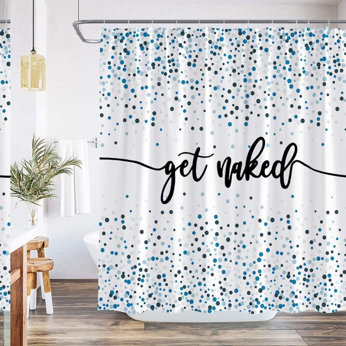 Blue Polka Dot Shower Curtain 70x70 Inches with Hooks