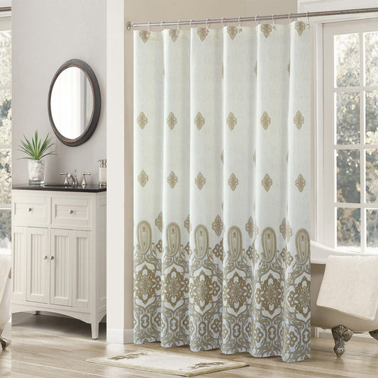 Beige Farmhouse Polyester Waterproof Shower Curtain