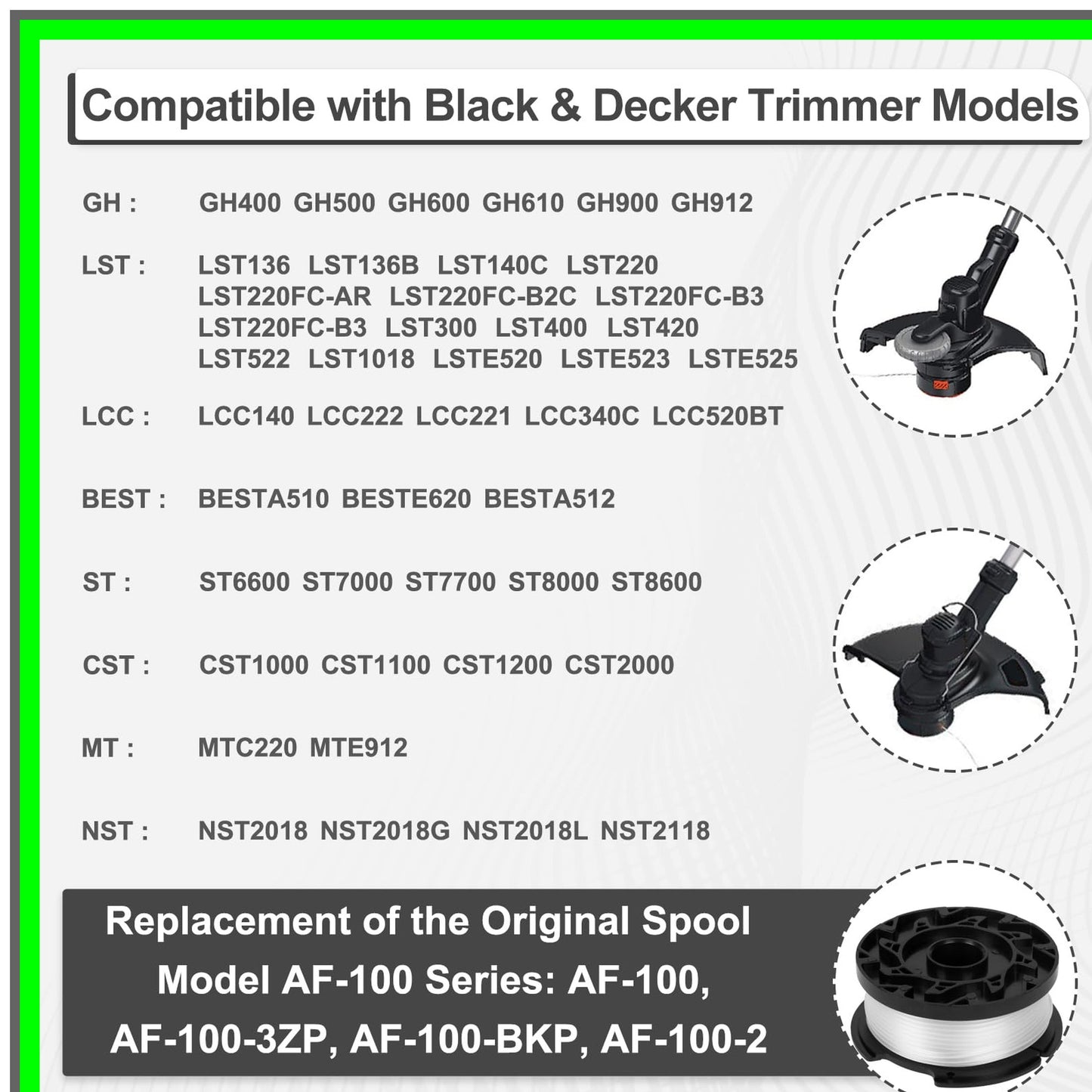 AF-100 Eater Spool 3-Pack for Black Decker String Trimmers, 30ft, 0.065-Inch