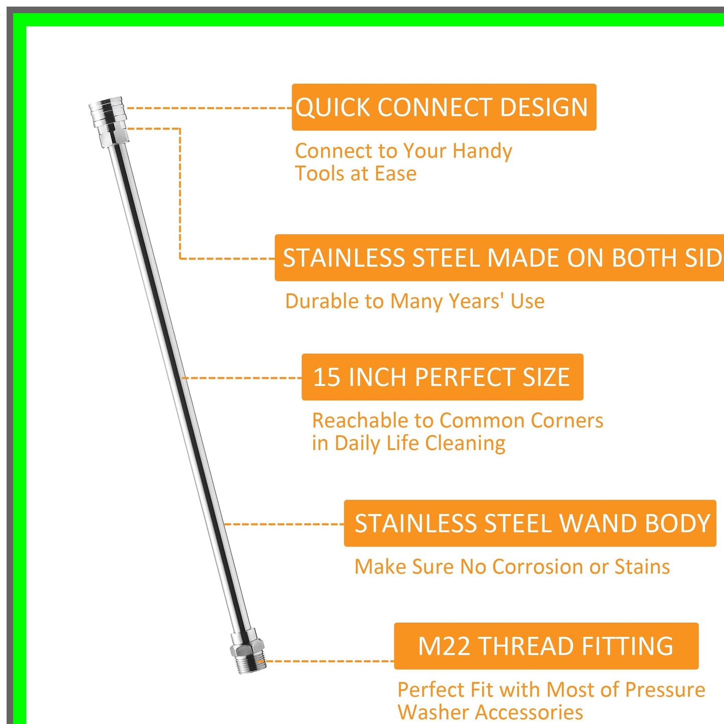 Universal Stainless Steel Pressure Washer Extension Wand for Enhanced Reach