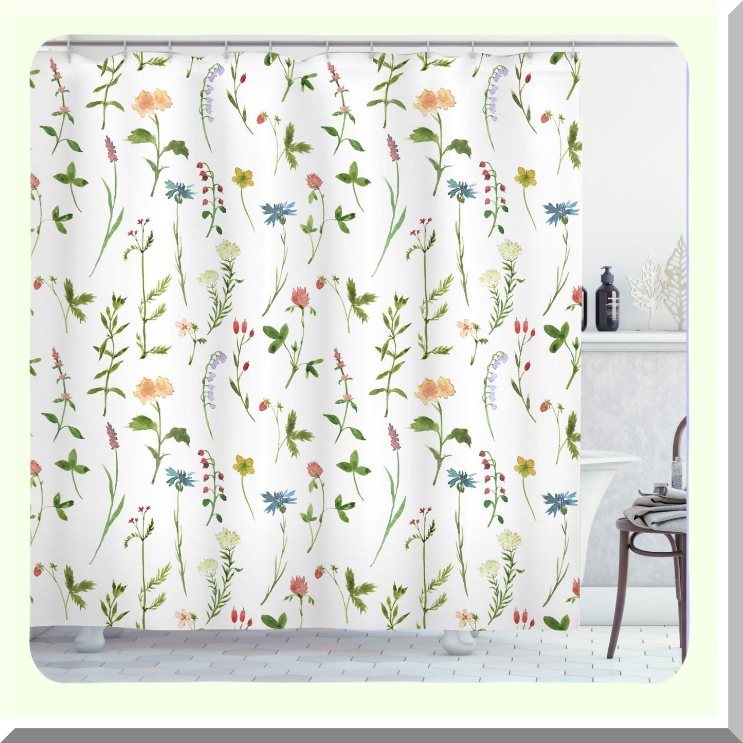 Floral Shower Curtain Spring Flowers Watercolors 69x70 Ivory