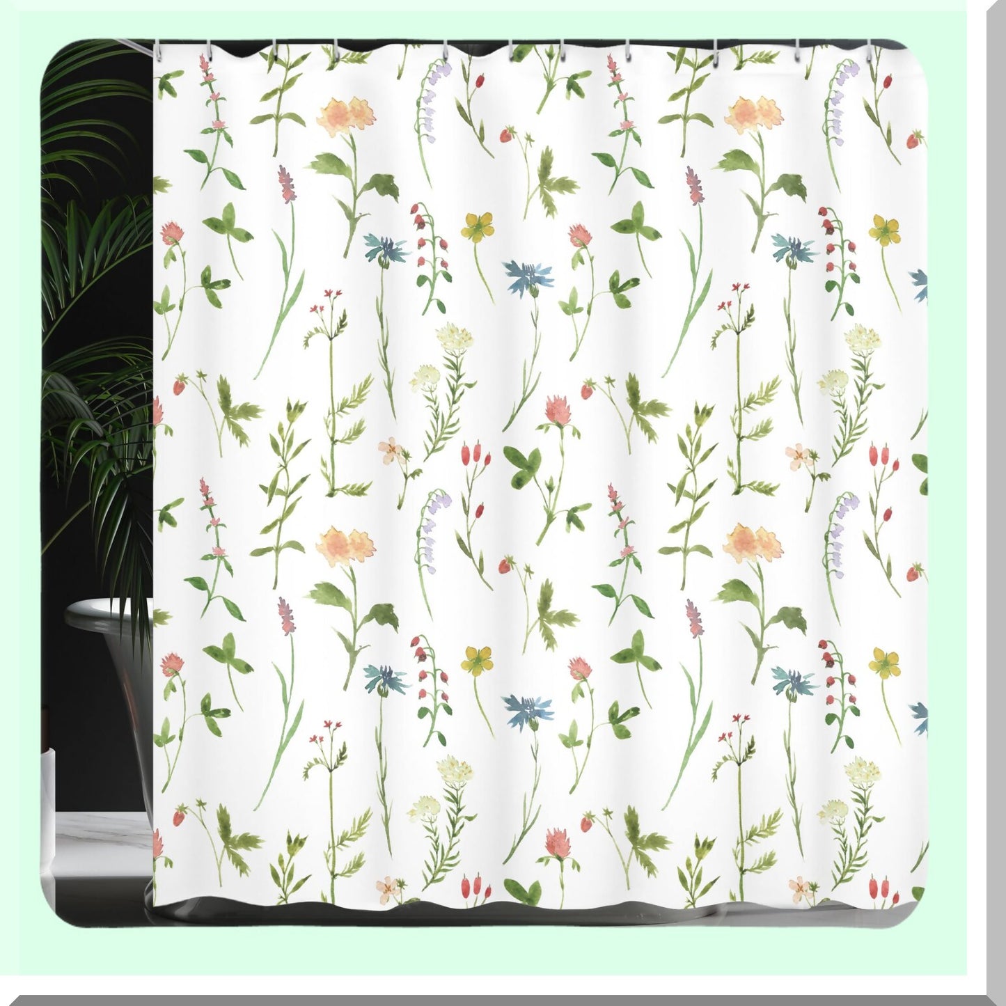 Floral Shower Curtain Spring Flowers Watercolors 69x70 Ivory