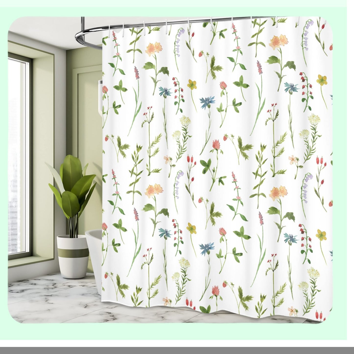 Floral Shower Curtain Spring Flowers Watercolors 69x70 Ivory