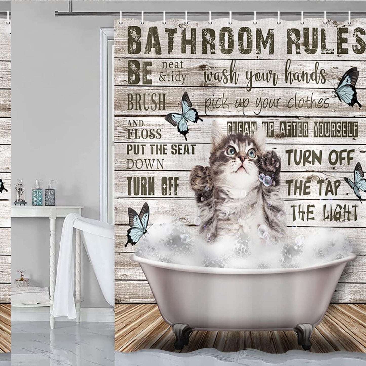 Funny Cat Shower Curtain Grey 69x70