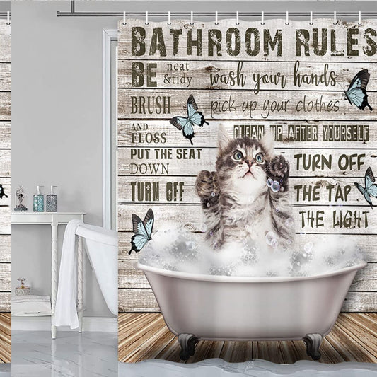 Funny Cat Shower Curtain Grey 69x70