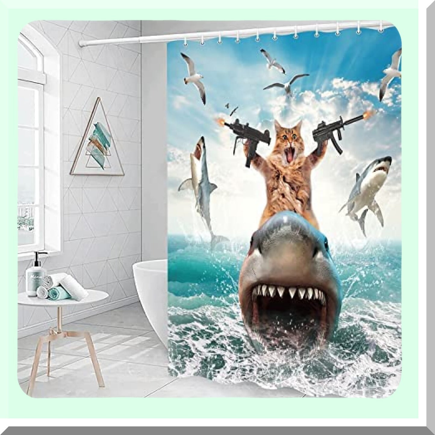 Funny Cat Shower Curtain Set with 12 Hooks 69x70in