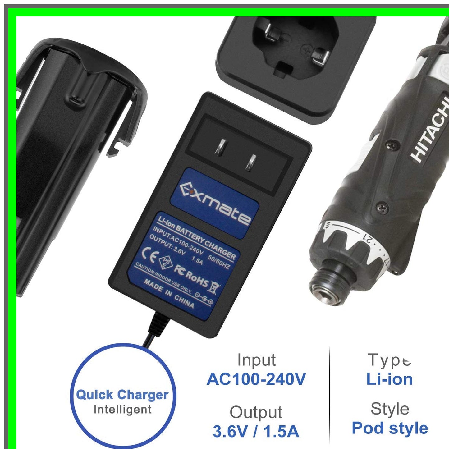 Hitachi Compatible 3.6V Lithium Battery Charger for Pod Style Batteries
