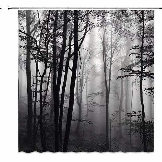 Forest Shower Curtain Black and White Woods 60x70 Inches