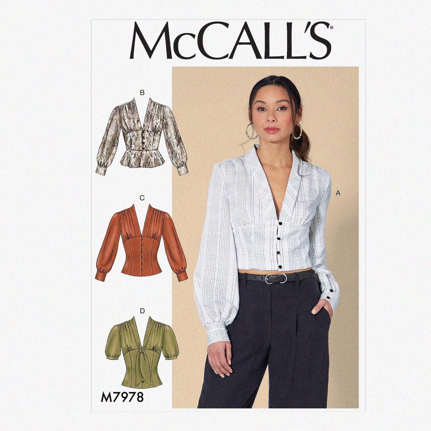 Women's V-Neck Blouse Sewing Patterns, White, Sizes 6-14