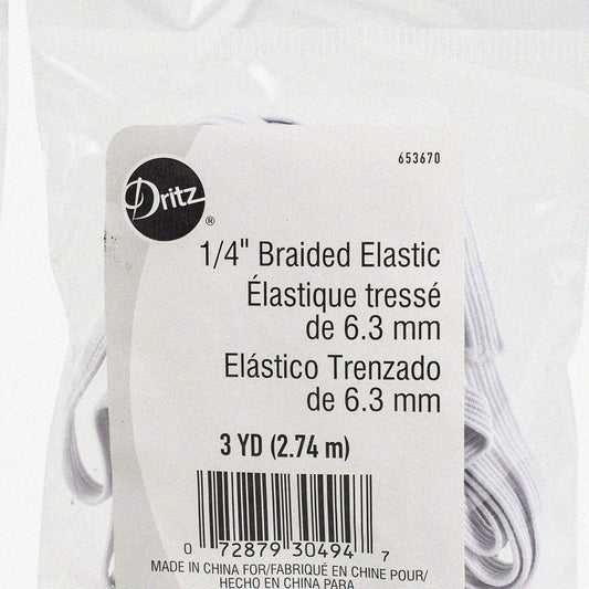 Pre-Cut White Braided Elastic 1/4" x 3yd
