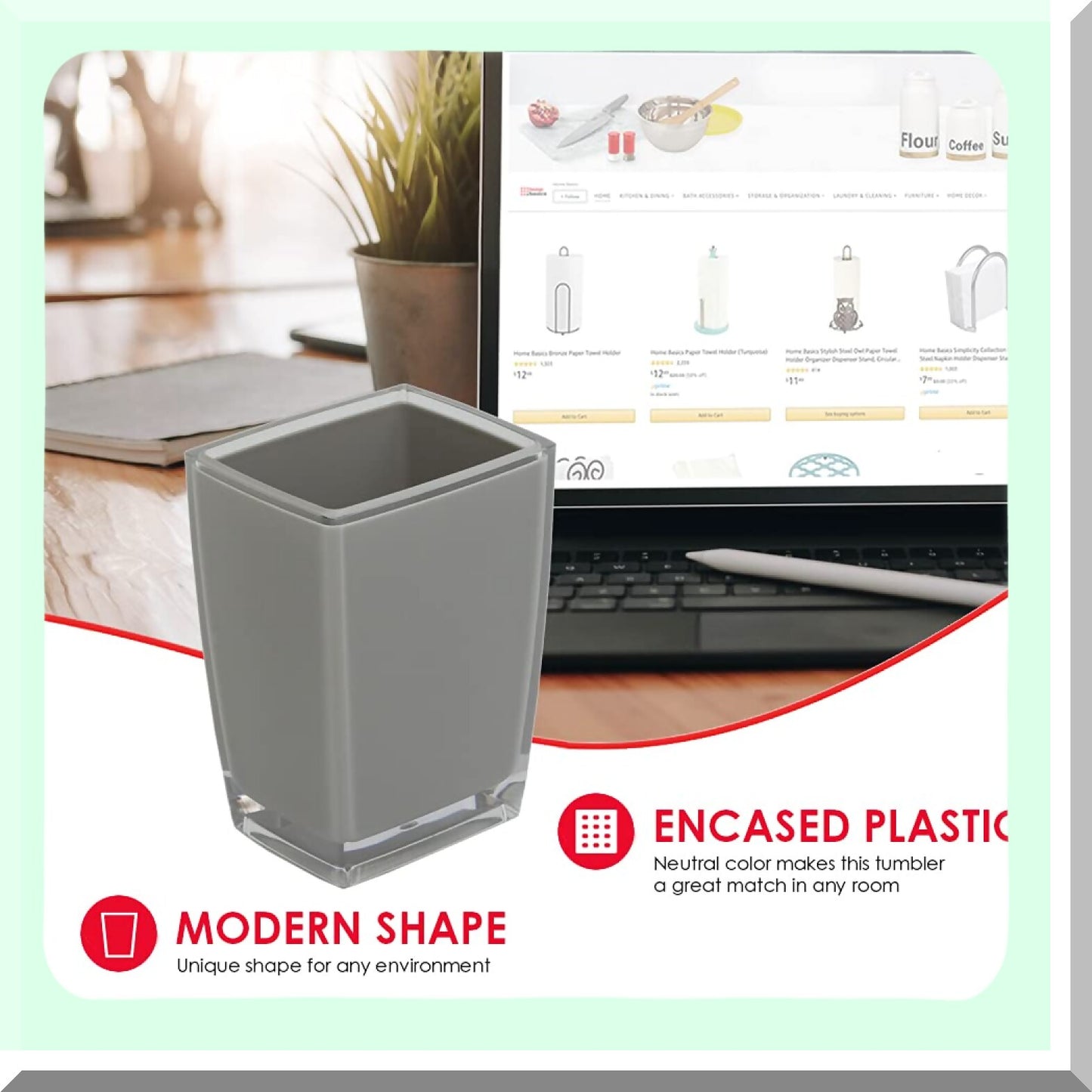 Grey Plastic Bathroom Tumbler for Rinsing and Storage