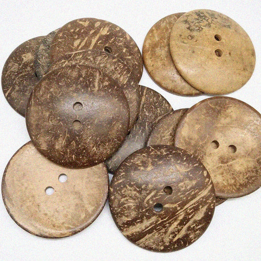 30pcs 50mm Natural Coconut Buttons 2-Hole Round Brown