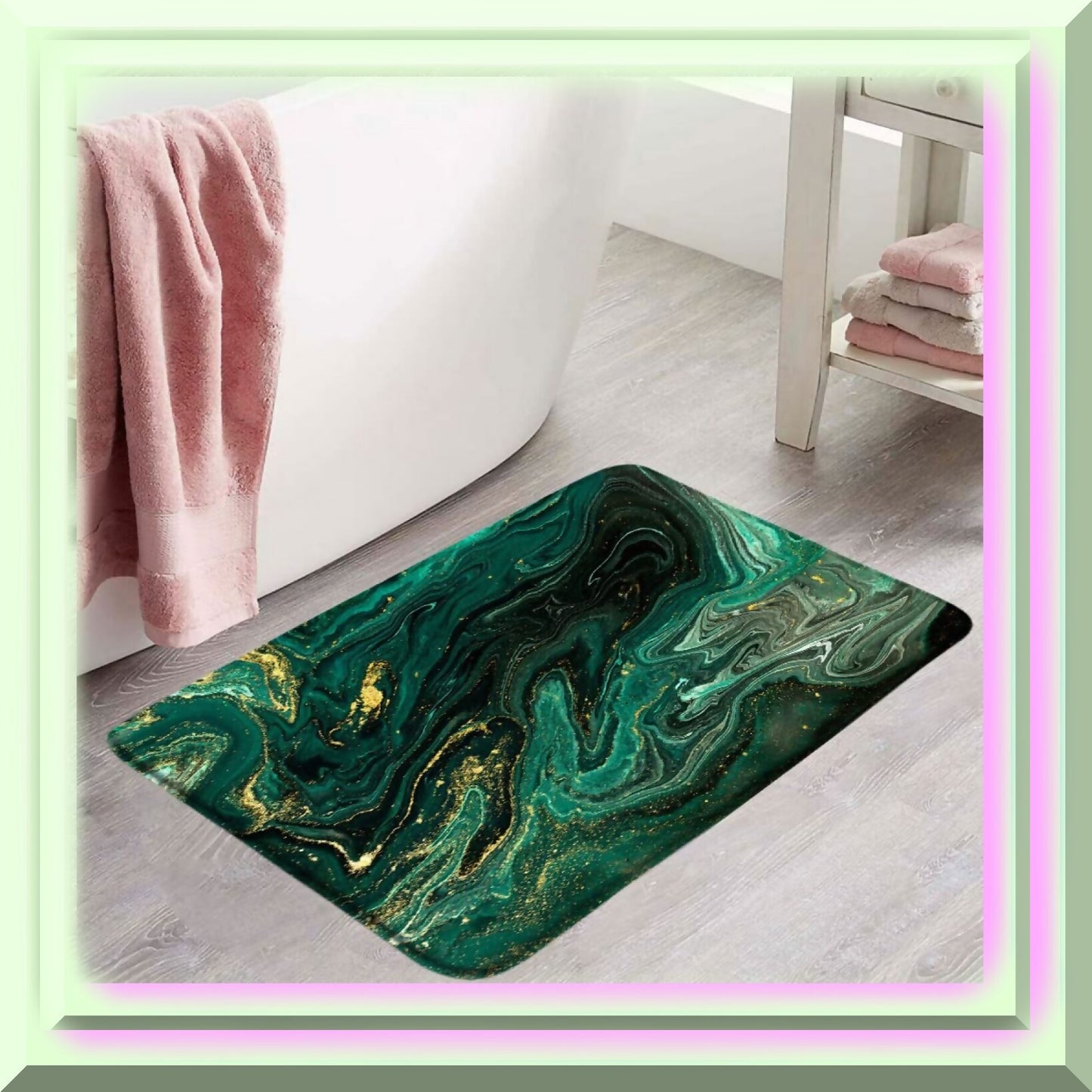 Emerald Green Marble Texture Bath Mat