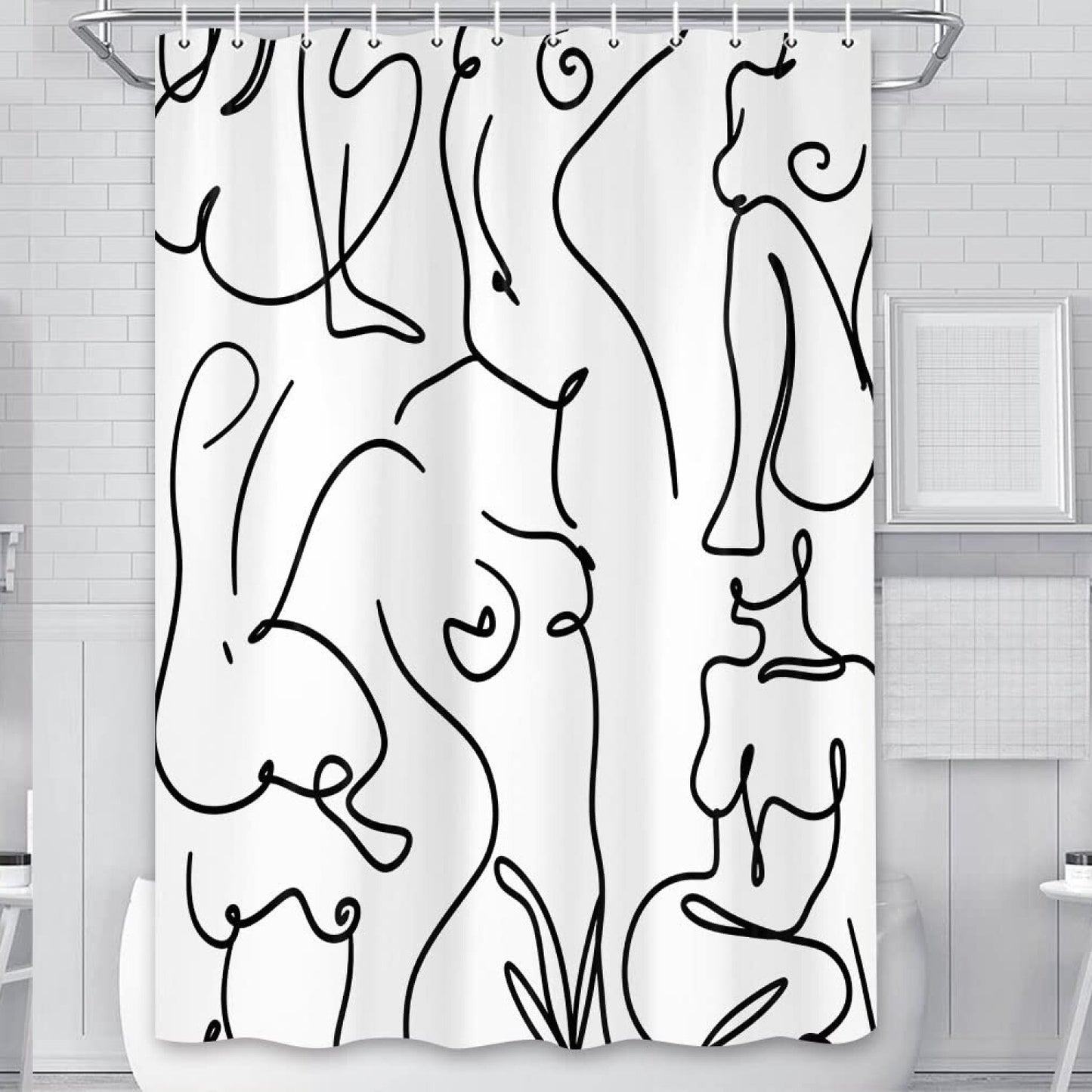 Nude Adults Black and White Abstract Shower Curtain