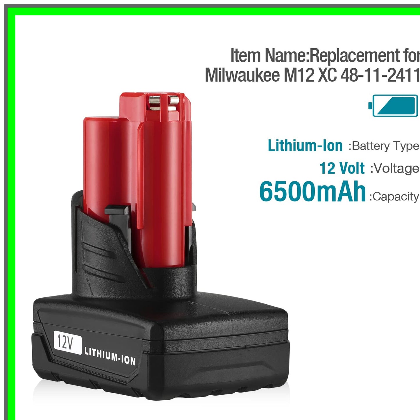 Dual 12V 6.5Ah Lithium Replacement Battery for Milwaukee M12 Tools