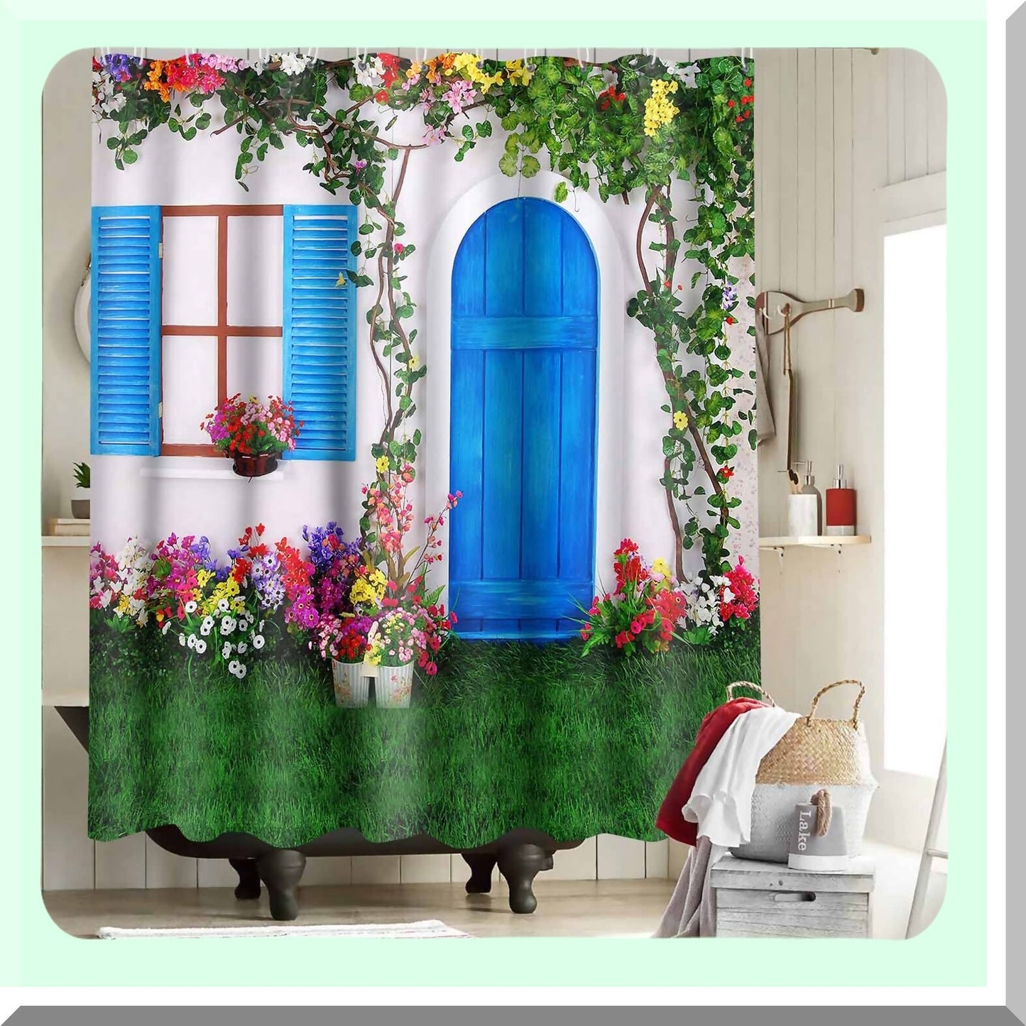 Flower Retro Window Floral Shower Curtain 72x72 Inch