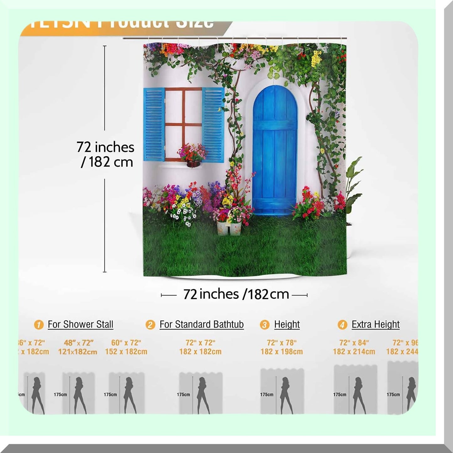 Flower Retro Window Floral Shower Curtain 72x72 Inch