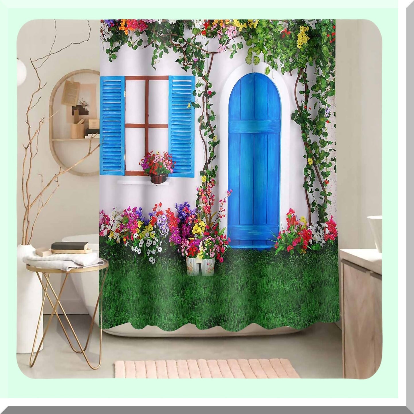 Flower Retro Window Floral Shower Curtain 72x72 Inch