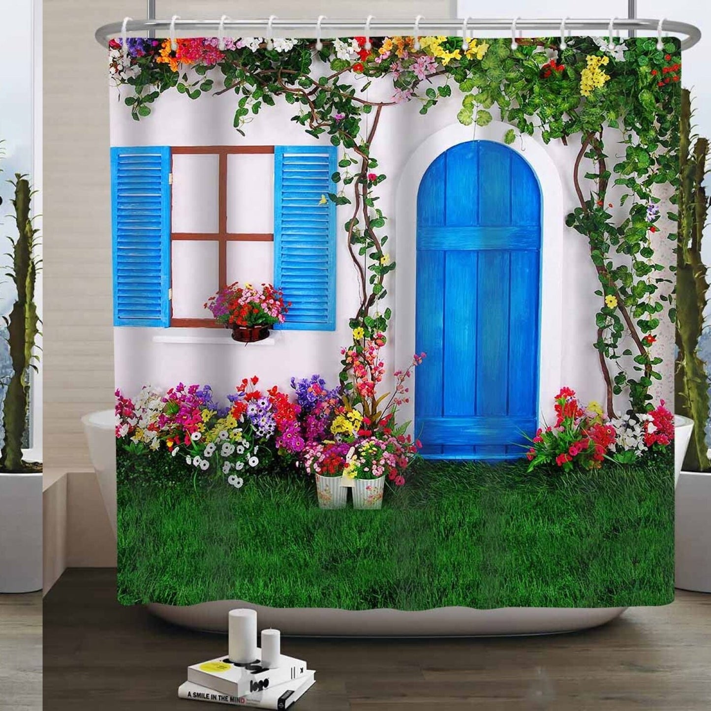 Flower Retro Window Floral Shower Curtain 72x72 Inch