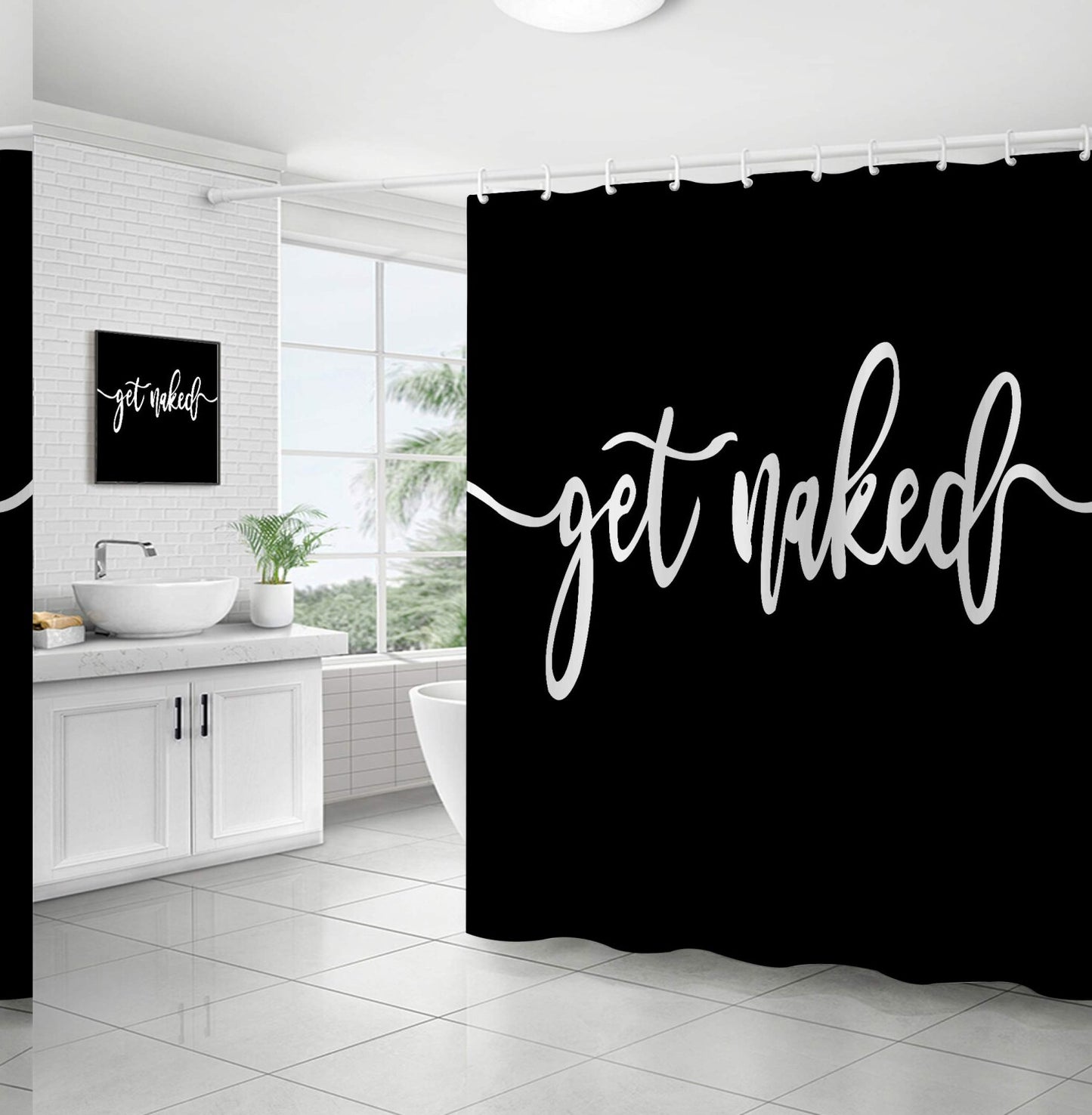White Waffle Shower Curtain with Funny Words, Waterproof, Durable