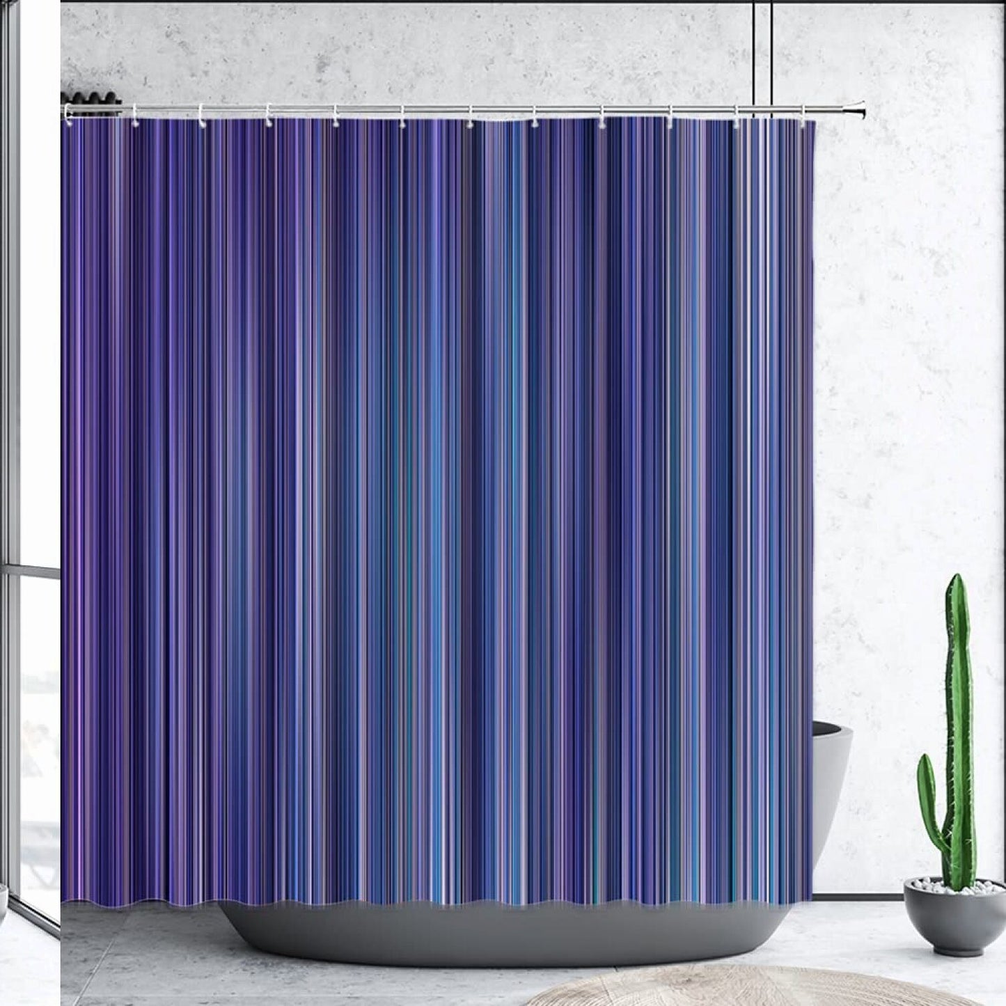 Purple Striped Shower Curtain with Hooks
