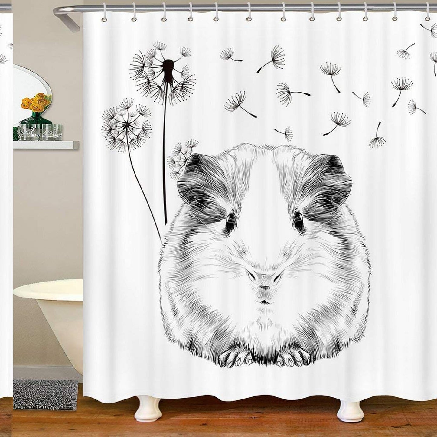 Guinea Pig Shower Curtain Gray White 72" x 72"