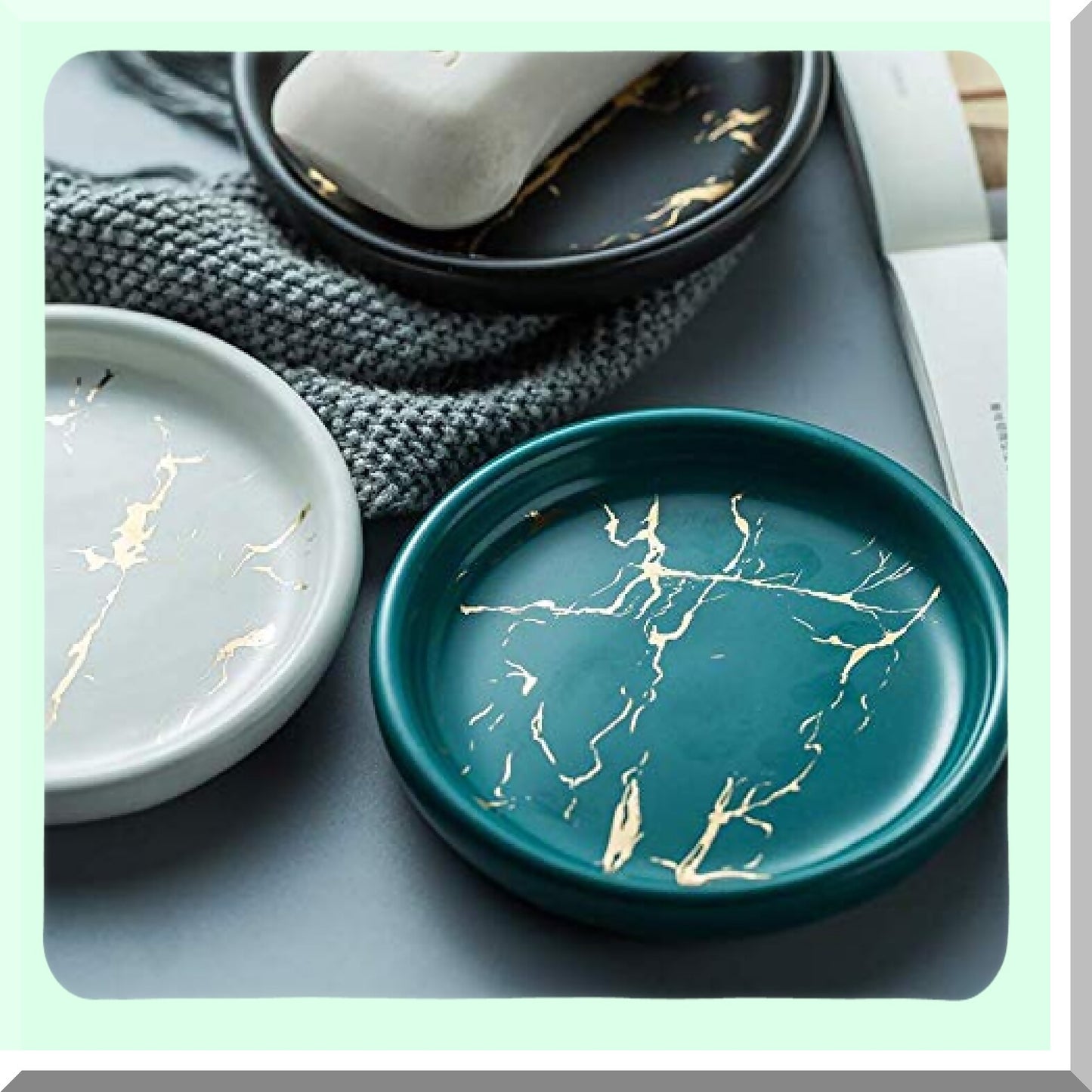 4 Inch Marble Pattern Round Ceramic Soap Dish
