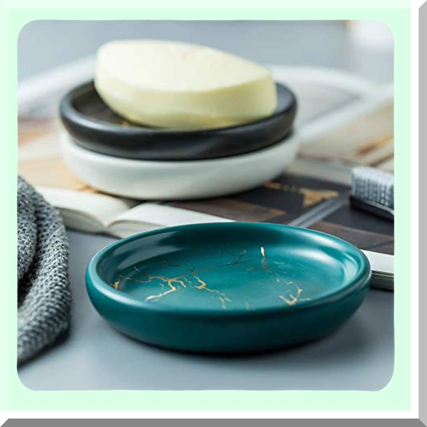 4 Inch Marble Pattern Round Ceramic Soap Dish